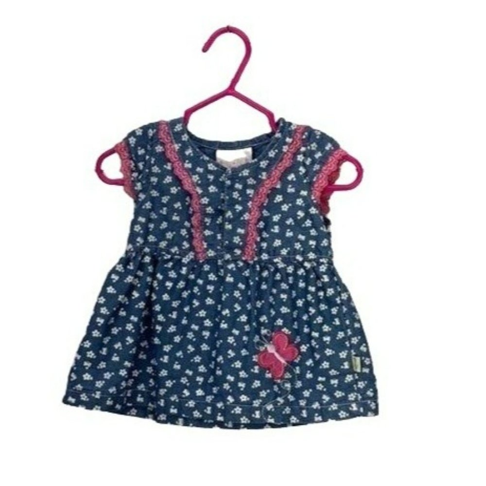Duck‎ Duck Goose Girls Blue And Pink Trim Butterfly Dress 12 Months